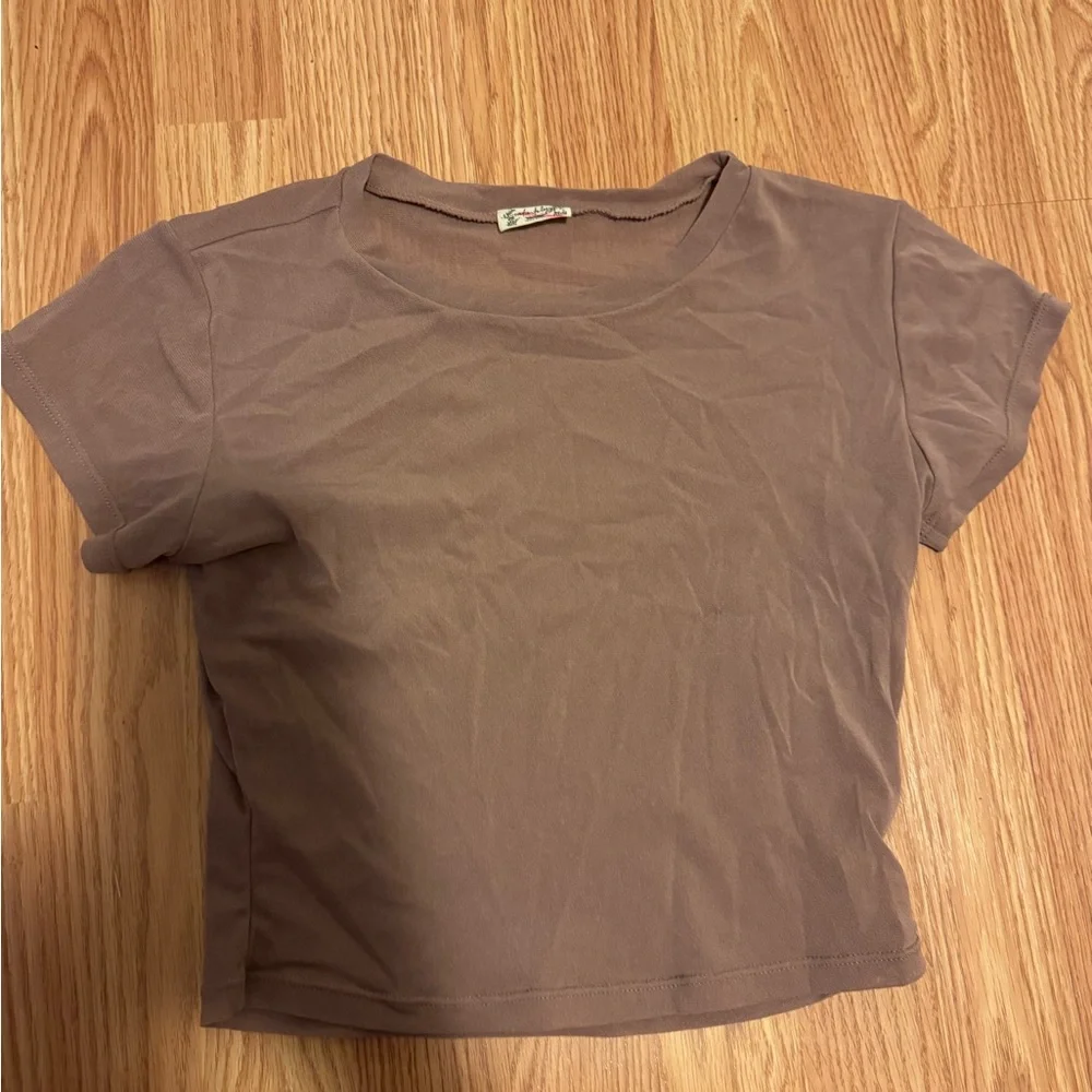 Free People Short Sleeve Crewneck Top - Taupe Brown